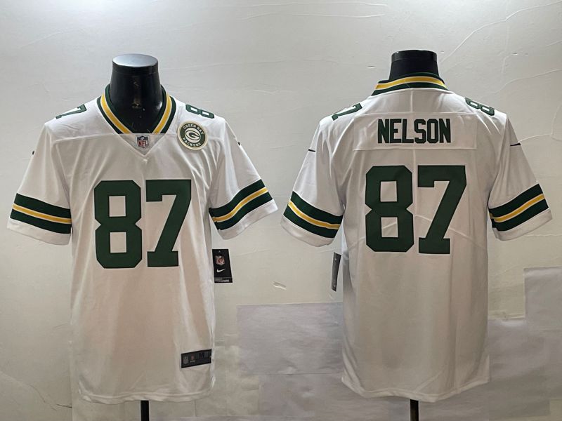 Men Green Bay Packers #87 Nelson White Second generation 2024 Nike Limited NFL Jersey style 01151